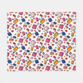 ブロックカラフルパターンスケッチキッズルーム フリースブランケット (正面(横))