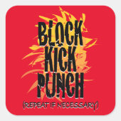 ブロックキックパンチ火Gfx赤 スクエアシール (正面)