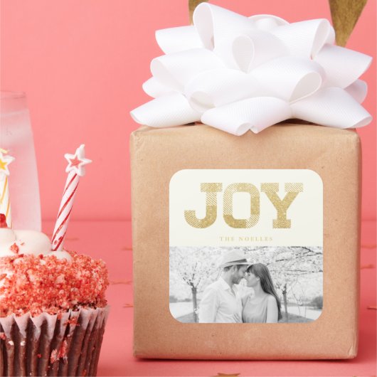 ブロックスタイリッシュフォント金ゴールドグリッタージョイモダンホリデイ スクエアシール (パーティー)