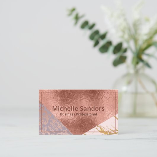 ブロックスタイリッシュ大理石ダマスクバラゴールドフォイル 名刺 (スタンド正面)
