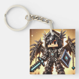 ブロックスタイルのダークドラゴンダイヤモンドソード キーホルダー