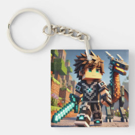 ブロックスタイルのダークドラゴンダイヤモンドソード キーホルダー