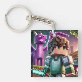 ブロックスタイルのダークドラゴンダイヤモンドソード キーホルダー