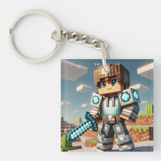 ブロックスタイルのダークドラゴンダイヤモンドソード キーホルダー (正面)