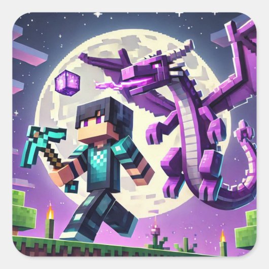 ブロックスタイルのダークドラゴンダイヤモンドソード スクエアシール (正面)