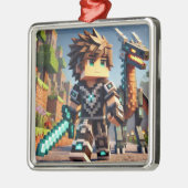 ブロックスタイルのダークドラゴンダイヤモンドソード メタルオーナメント (左)