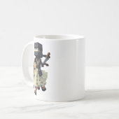 ブロックスタイルの羊に乗る忍者のピクセルアート コーヒーマグカップ (正面左)