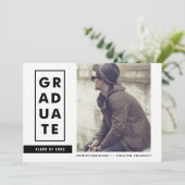 ブロックタイポグラフィストライプ写真卒業パーティー 招待状 (スタンド正面)