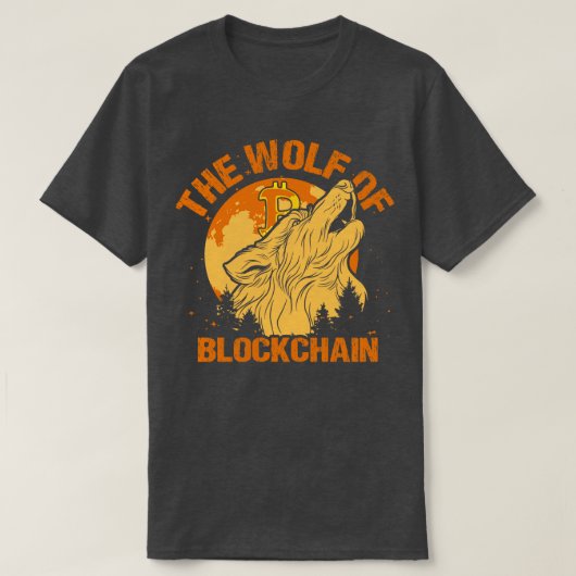 ブロックチェーンおもしろいビットコイン壁通りPの狼 Tシャツ (デザイン正面)
