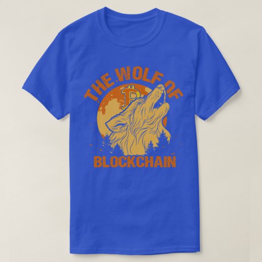 ブロックチェーンおもしろいビットコイン壁通りPの狼 Tシャツ (デザイン正面)