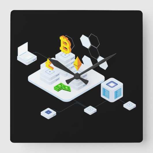 ブロックチェーン スクエア壁時計 (正面)