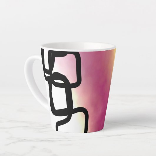 ブロックチェーン：抽象芸術ピンク、黄、黒、白 カフェラテマグ (左アングル)