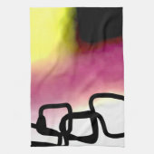 ブロックチェーン：抽象芸術ピンク、黄、黒、白 キッチンタオル (縦)