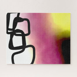 ブロックチェーン：抽象芸術ピンク、黄、黒、白 ジグソーパズル