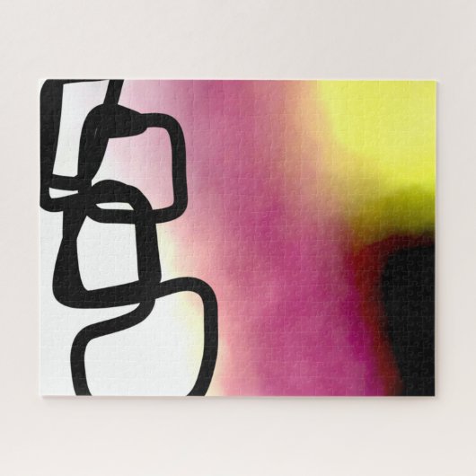 ブロックチェーン：抽象芸術ピンク、黄、黒、白 ジグソーパズル (横)