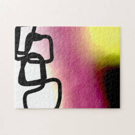 ブロックチェーン：抽象芸術ピンク、黄、黒、白 ジグソーパズル