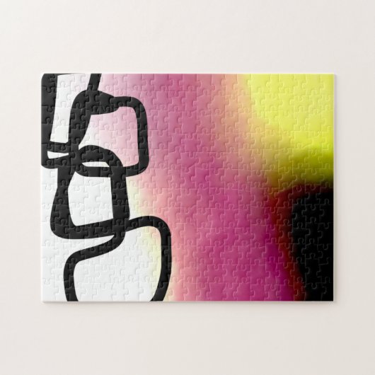 ブロックチェーン：抽象芸術ピンク、黄、黒、白 ジグソーパズル (横)