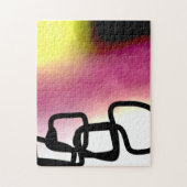 ブロックチェーン：抽象芸術ピンク、黄、黒、白 ジグソーパズル (縦)