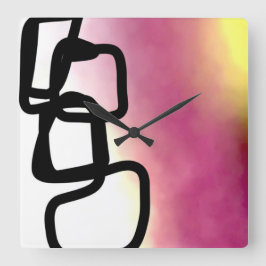 ブロックチェーン：抽象芸術ピンク、黄、黒、白 スクエア壁時計