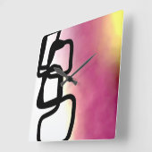 ブロックチェーン:抽象芸術ピンク、黄、黒、白 スクエア壁時計 (傾斜)