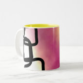 ブロックチェーン:抽象芸術ピンク、黄、黒、白 ツートーンマグカップ (正面左)