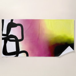 ブロックチェーン：抽象芸術ピンク、黄、黒、白 ビーチタオル