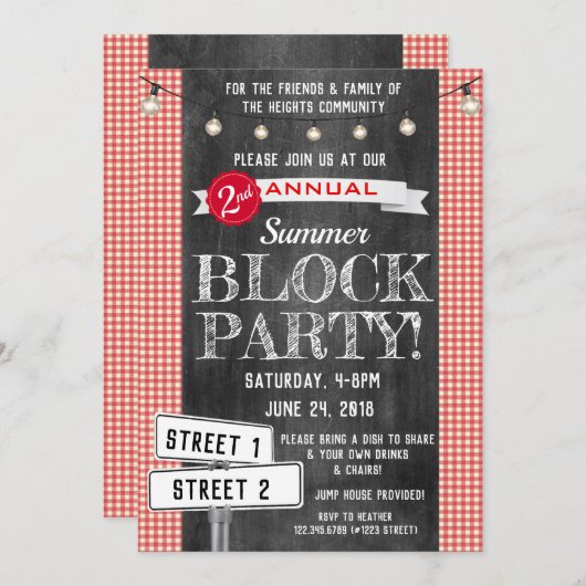 ブロックパーティの招待状夏通りパーティーHOA 招待状 (正面/裏面)