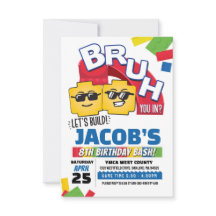 ブロックパーティーのバースデー招待状 Bruh Building Block Birthday