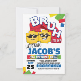 ブロックパーティーのバースデー招待状 Bruh Building Block Birthday 招待状