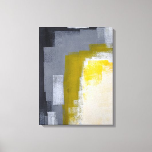 'ブロックパーティー'グレーと黄色の抽象芸術アートプリント キャンバスプリント (正面)
