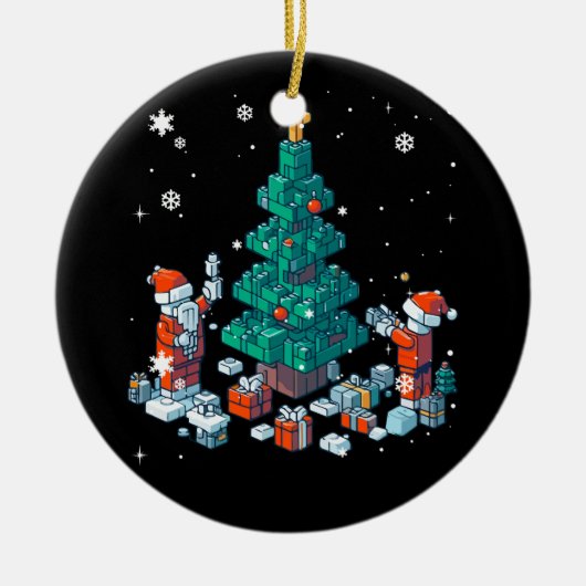 ブロックブリック建物姿メリークリスマスマ セラミックオーナメント (正面)