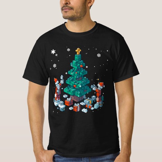 ブロックブリック建物姿メリークリスマスマ Tシャツ (正面)