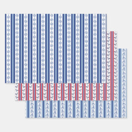ブロックプリントのボタニカルストライプ ラッピングペーパーシート