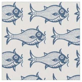 ブロックプリントの中世の魚 ファブリック