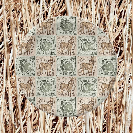 ブロックプリントの羊+ロバのキルティング - グリーン ブラウン ペーパープレート