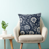 ブロックプリントの青と白のお洒落フローラ クッション (椅子)