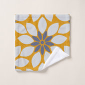 ブロックプリントタイル張り花の日当たりの良い黄色の背景 バスタオルセット (ウォッシュタオル)