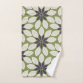 ブロックプリントタイル花ブルークリームグリーン バスタオルセット (ハンドタオル)