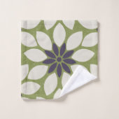 ブロックプリントタイル花ブルークリームグリーン バスタオルセット (ウォッシュタオル)