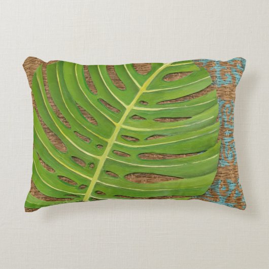 ブロックプリントパームオンウィッカー背景 アクセントクッション (正面)