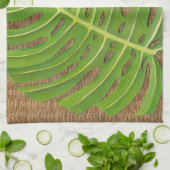 ブロックプリントパームオンウィッカー背景 キッチンタオル (折り畳み)