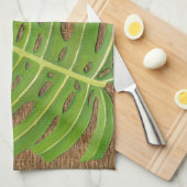 ブロックプリントパームオンウィッカー背景 キッチンタオル (四つ折り)