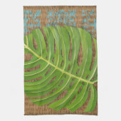 ブロックプリントパームオンウィッカー背景 キッチンタオル (縦)