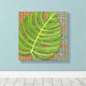 ブロックプリントパームオンウィッカー背景 キャンバスプリント (インサイチュ (ウッドフロア))