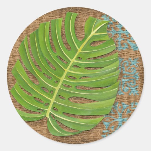 ブロックプリントパームオンウィッカー背景 ラウンドシール (正面)