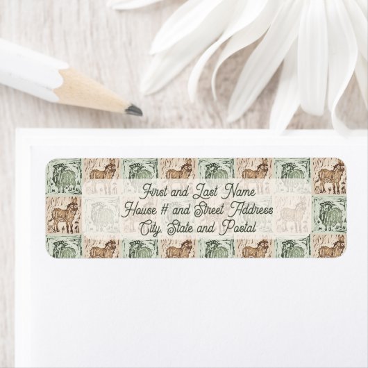 ブロックプリントヒツジのロバのキルト – 緑のクリスマス。 ラベル (インサイチュ)