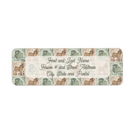 ブロックプリントヒツジのロバのキルト – 緑のクリスマス。 ラベル