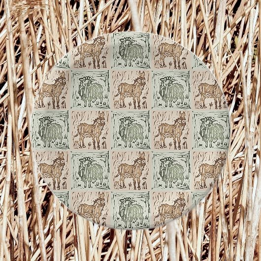 ブロックプリントヒツジのロバのキルト – 緑の茶色。 ペーパープレート