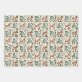 ブロックプリントヒツジのロバのキルト – 緑の茶色。 ラッピングペーパーシート