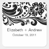 ブロックプリントフローラスワ結婚ールの正方形ステッカー スクエアシール (正面)